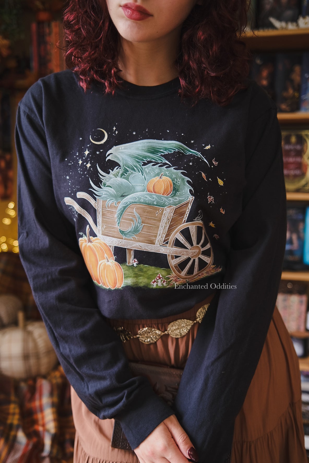 Sleepy Harvest Dragon Printed Long Sleeve Tee