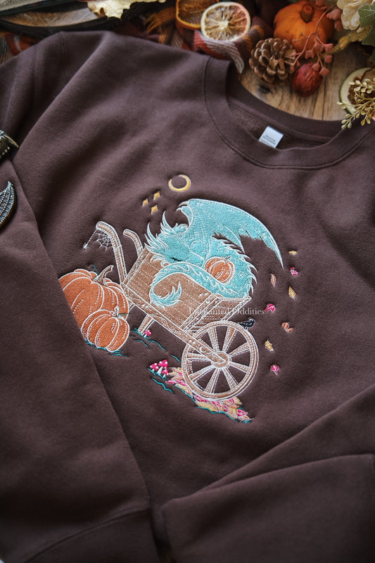 BROWN Sleepy Harvest Dragon Embroidered Crewneck