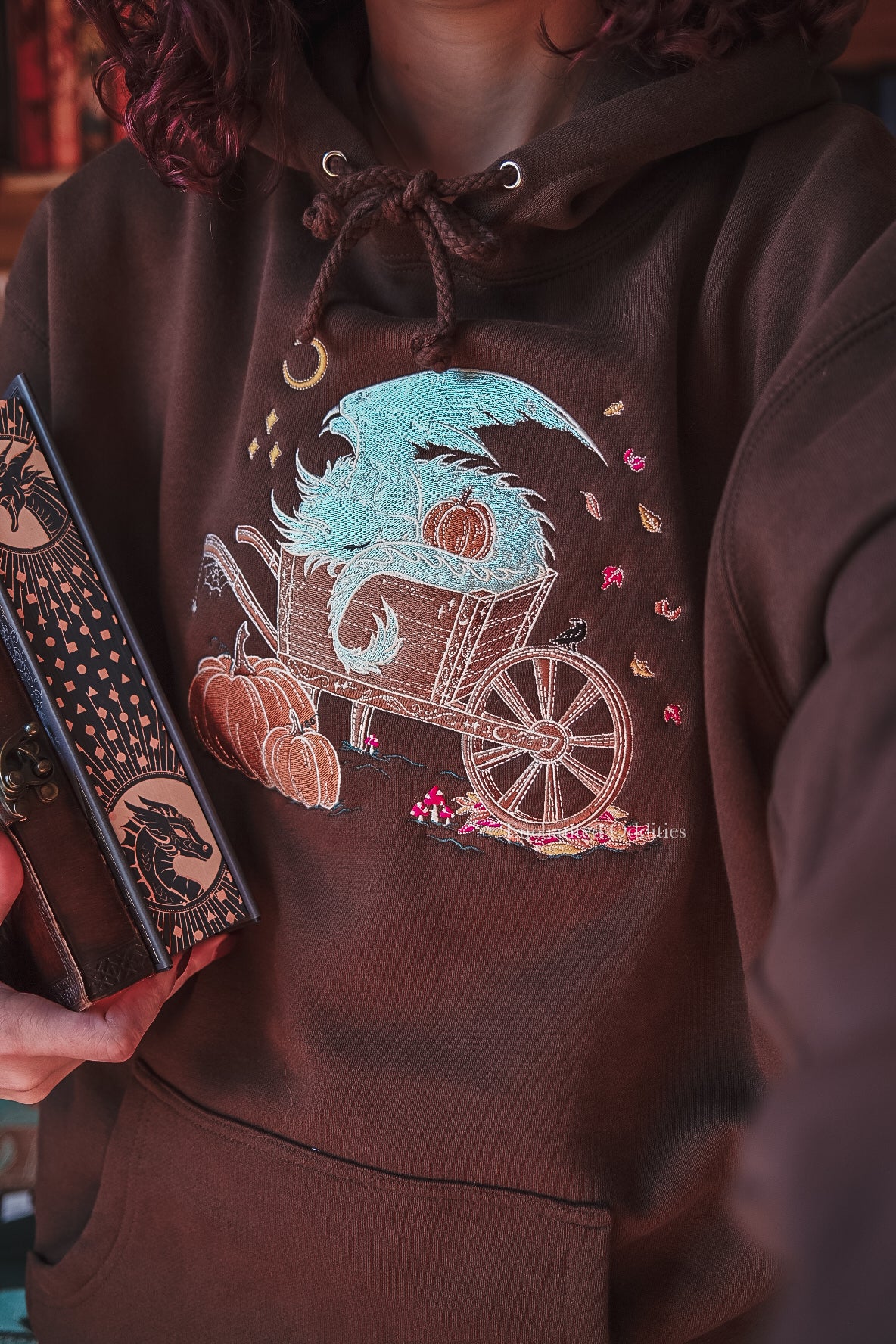 Sleepy Harvest Dragon Embroidered Hoodie