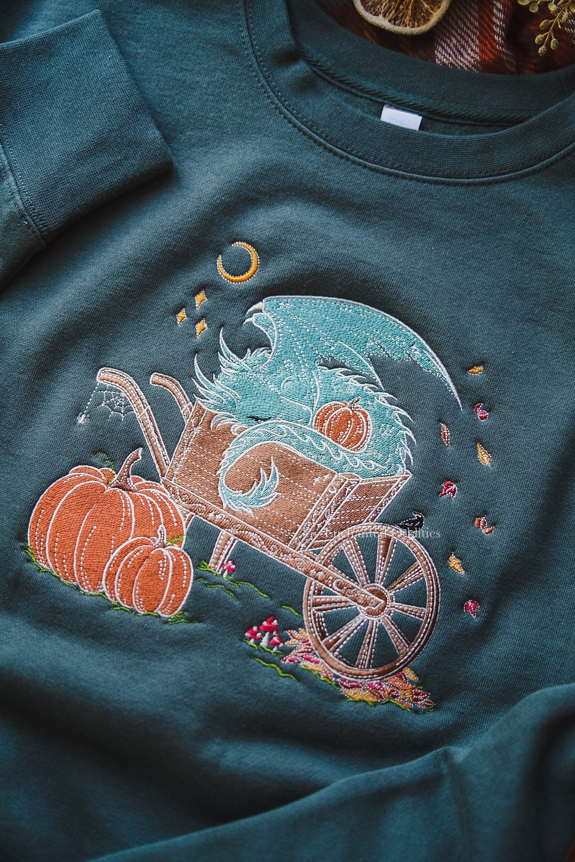 GREEN Sleepy Harvest Dragon Embroidered Crewneck