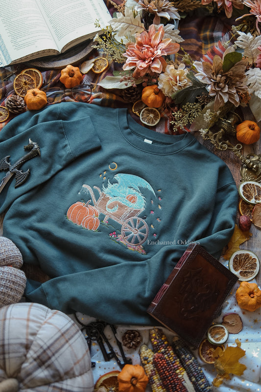 GREEN Sleepy Harvest Dragon Embroidered Crewneck