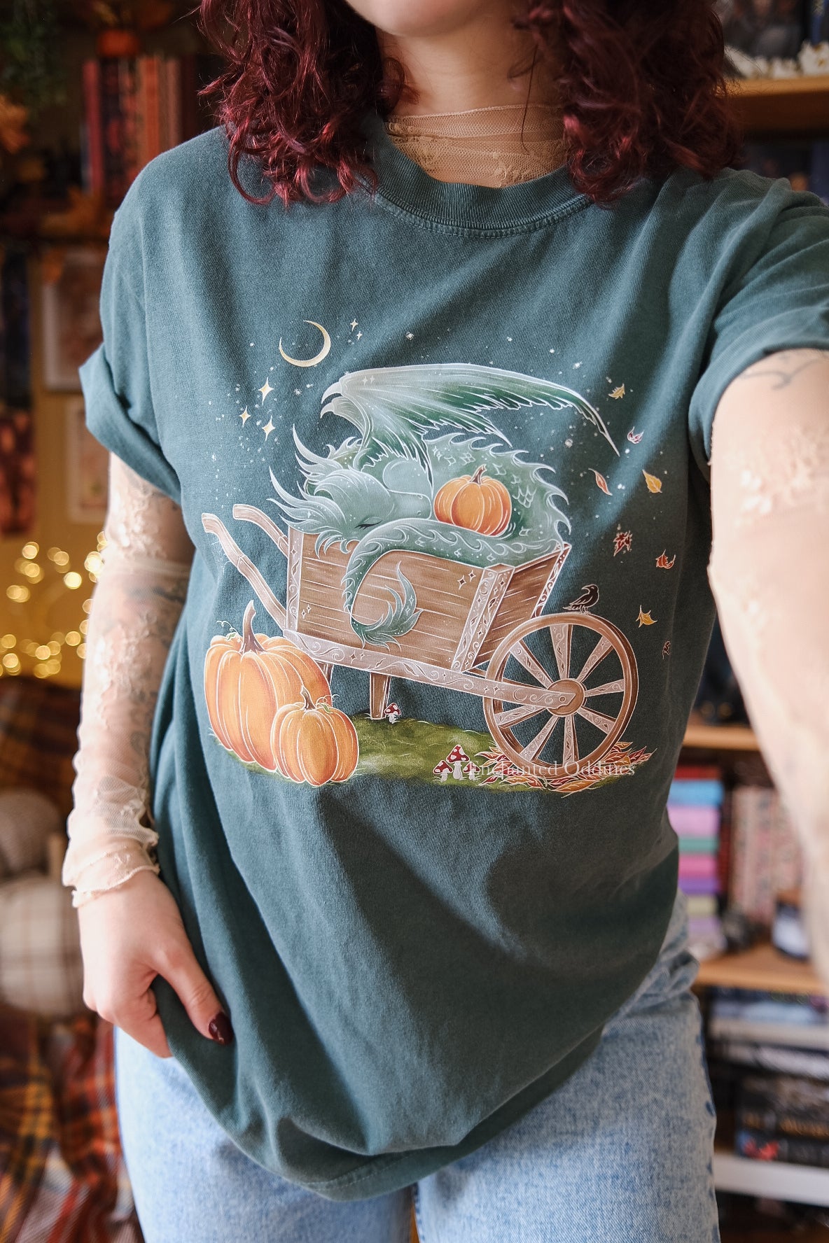 Sleepy Harvest Dragon Printed tee in Green