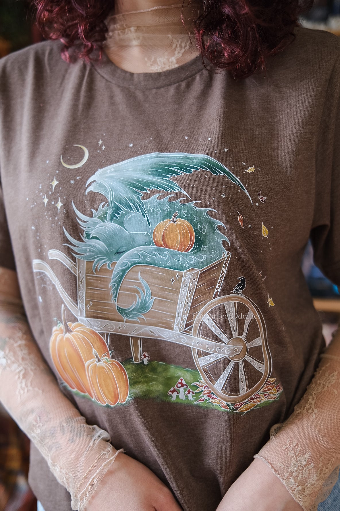 Sleepy Harvest Dragon Printed tee in Brown