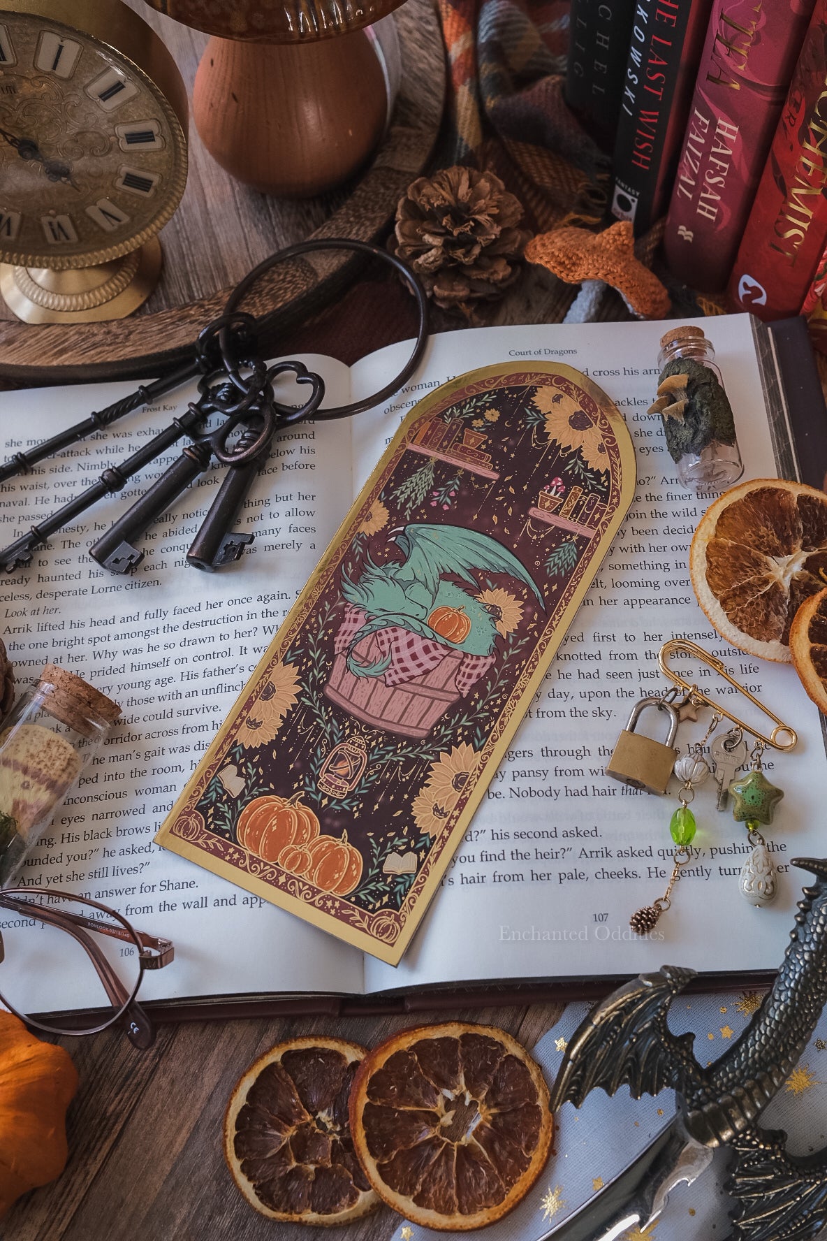 Sleepy Harvest Dragon Bookmark