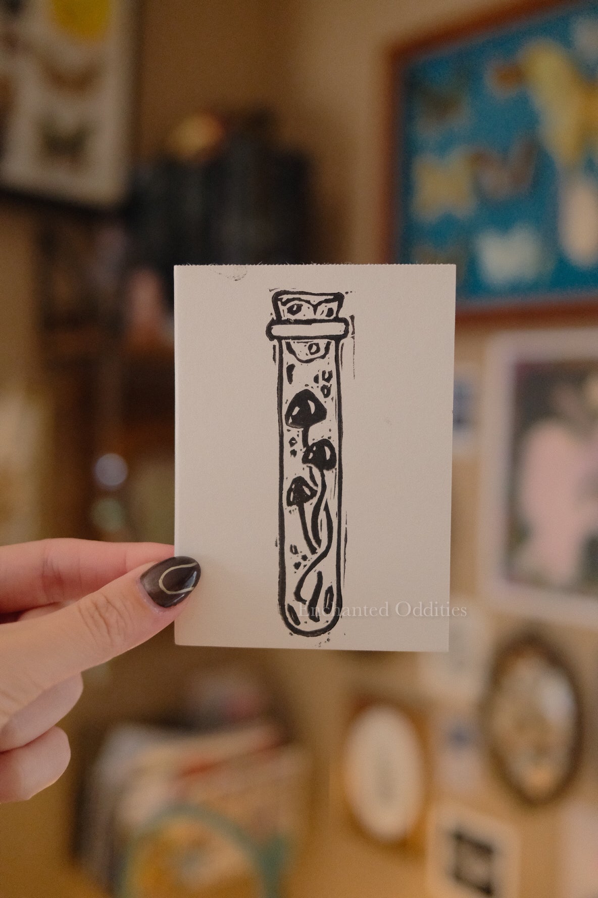 Mushroom Vial Lino Print