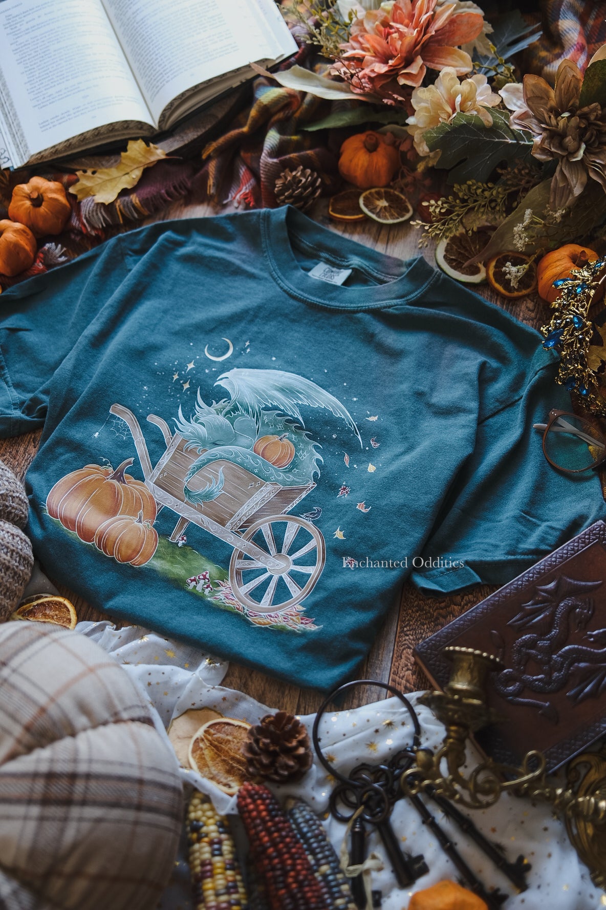 Sleepy Harvest Dragon Printed tee in Green